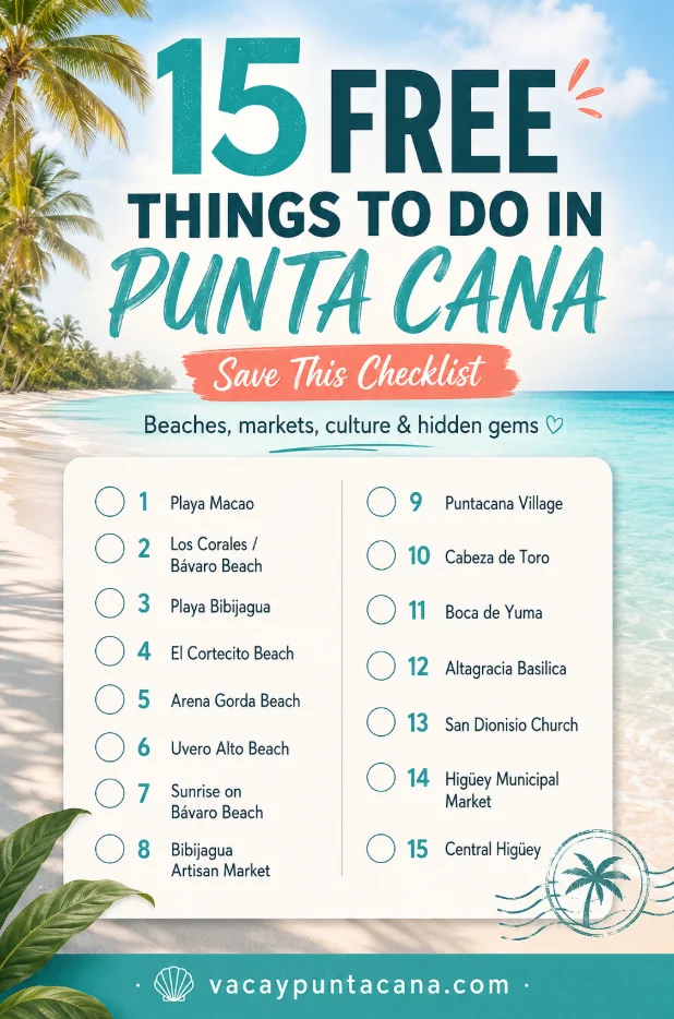 Saveable checklist of 15 free things to do in Punta Cana