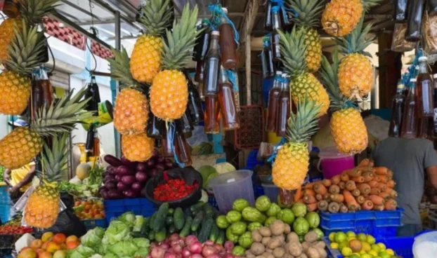 Fresh pineapples, produce, and local goods at the Higüey Municipal Market
